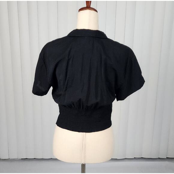 Madewell Drapey Banded-Bottom Button-Down Crop Top Black Women's Size Medium New - Picture 4 of 11